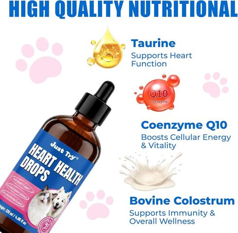 Just Try Heart Health Drops for Dogs & Cats, CoQ10 & Taurine 120ml in Kuwait
