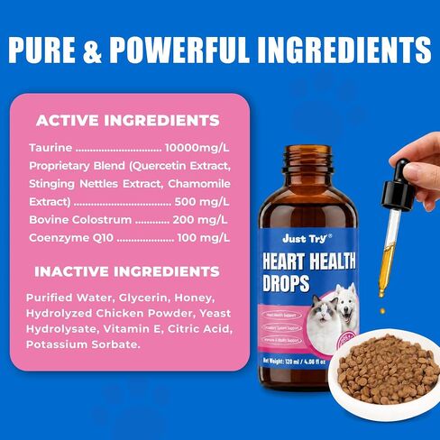 Just Try Heart Health Drops for Dogs & Cats, CoQ10 & Taurine 120ml in Kuwait