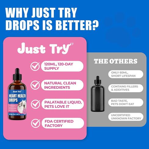 Just Try Heart Health Drops for Dogs & Cats, CoQ10 & Taurine 120ml in Kuwait