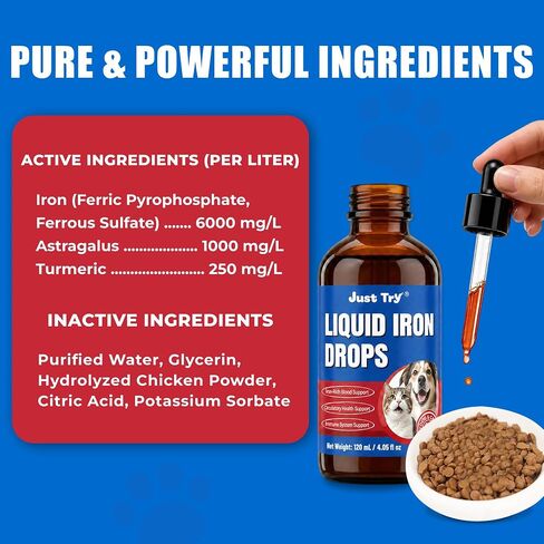 Just Try Iron Liquid Supplement, Iron for Dogs&Cats, Dog Supplements,4.06oz in Kuwait
