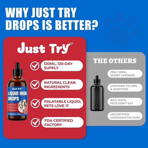 Just Try Iron Liquid Supplement, Iron for Dogs&Cats, Dog Supplements,4.06oz in Kuwait
