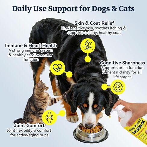 Wild Alaskan Salmon Oil for Dogs & Cats - Pure Liquid Fish Oil Skin Coat Supplement with Omega 3 6 9 Food Topper, Dry Itchy Skin, Supports Joint Heart Brain Immune Health, 32 fl oz in Saudi Arabia