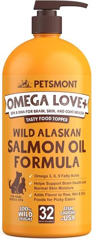 Petsmont Omega Love+ Wild Alaskan Salmon Oil for Dogs Formula 32 oz - Fish Omega Liquid Pump Cats Supports Joint Function Immune Heart Health Food Supplement Pets Natural EPA DHA Fatty Acids in Saudi Arabia