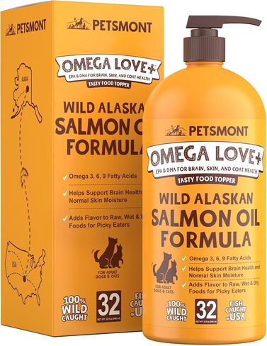 Petsmont Omega Love+ Wild Alaskan Salmon Oil for Dogs Formula 32 oz - Fish Omega Liquid Pump Cats Supports Joint Function Immune Heart Health Food Supplement Pets Natural EPA DHA Fatty Acids in Saudi Arabia
