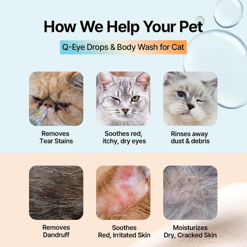 PetO’Cera Cat Care Bundle | Hypoallergenic Shampoo & Conditioner + Eye Drops | Moisturizing, Soothing & Veterinarian Approved | Lubricating Eye Drops | Complete Cat Skin, Coat & Eyes Solution in Kuwait