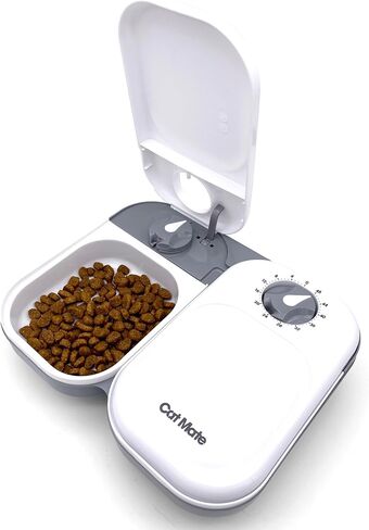 Cat Mate 2-Meal Automatic Feeder, 400g Per Bowl, Wet & Dry Food, White in Kuwait