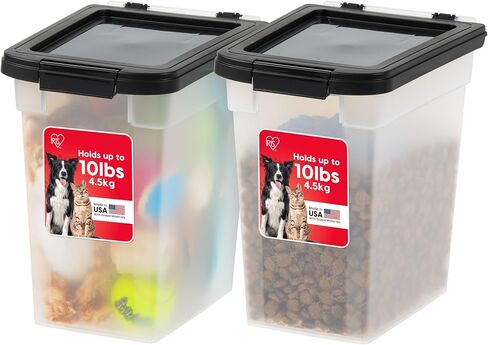 IRIS USA Airtight Dog Food Storage Container, Up to 38 lbs, Attachable Wheels, For Dog Cat Bird and Other Pet Food Storage Bin, Keep Fresh, Easy Mobility, BPA Free, Navy/Pearl in Saudi Arabia