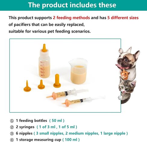 Pet Feeding Bottle and Syringe Set for Puppies and Kittens(1 Bottles,2 Syringes,6 Nipples,1 Storage Measuring Cup) in Saudi Arabia