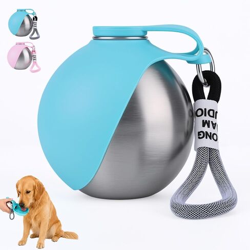 2 in 1 Portable Tumbler for Dogs,Portable Dog Water Ball,10Oz Stainless Steel Dog Water Bottle with Silicone Foldable Bowl, Leak-Proof 2 in 1 Portable Small Dog Water Bottle for Walking in Saudi Arabia