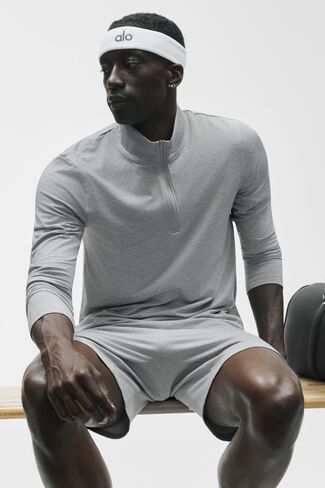 Alo Yoga Conquer 1/4 Zip Reform Long Sleeve - Vintage Athletic Heather in Saudi Arabia