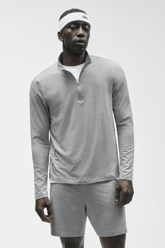 Alo Yoga Conquer 1/4 Zip Reform Long Sleeve - Vintage Athletic Heather in Saudi Arabia