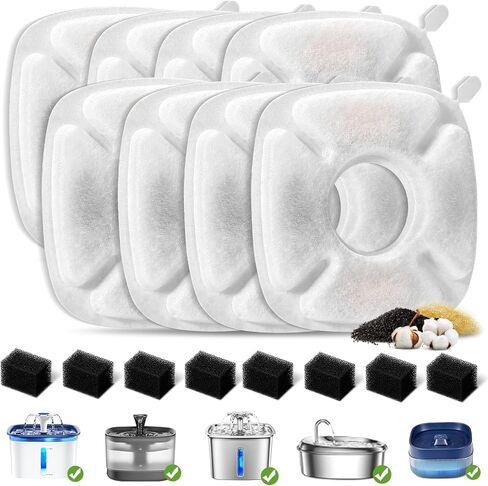 （16 Pieces） 8 Pack Replacement Filters & 8 Pack Replacement Pre-Filter Sponges for Veken 95oz/2.8L Bellflower Pet Fountain Cat Water Fountain Dog Water Dispenser in Saudi Arabia