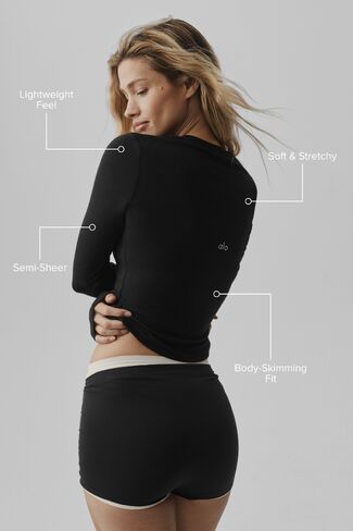 Alo Yoga Semi Sheer Oasis Long Sleeve - Black in Kuwait
