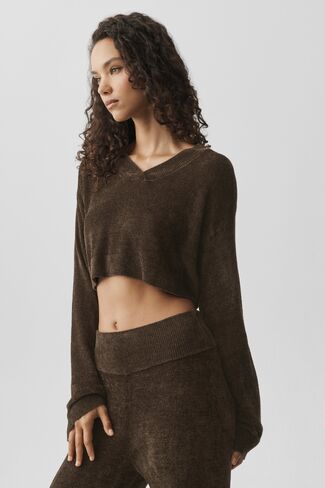 Alo Yoga Micro Chenille Cropped V-Neck Coverup - Espresso in Kuwait
