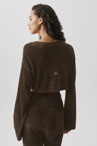 Alo Yoga Micro Chenille Cropped V-Neck Coverup - Espresso in Kuwait