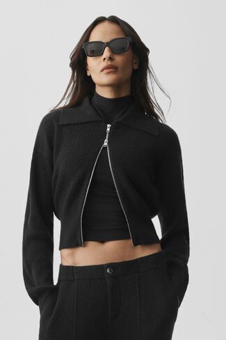 Alo Yoga Cashmere Wool Harmony Full Zip Jacket - Black in Kuwait