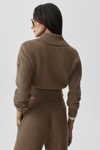 Alo Yoga Cashmere Wool Harmony Full Zip Jacket - Java Brown Heather in Kuwait