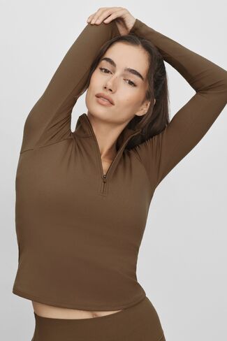Alo Yoga ALO Softsculpt Precision 1/4 Zip Long Sleeve - Java Brown in Kuwait