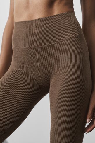 Alo Yoga Seamless High-Waist Two Tone Rib Legging - Java Brown in Kuwait