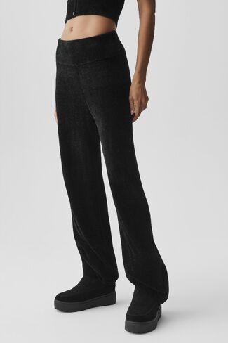 Alo Yoga Micro Chenille High-Waist Straight Leg Pant - Black in Kuwait