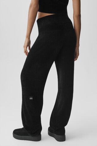 Alo Yoga Micro Chenille High-Waist Straight Leg Pant - Black in Kuwait