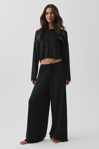 Alo Yoga Semi Sheer High-Waist Oasis Wide Leg Pant (Regular) - Black in Saudi Arabia