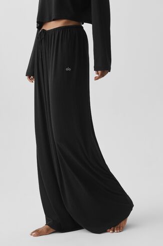 Alo Yoga Semi Sheer High-Waist Oasis Wide Leg Pant (Regular) - Black in Saudi Arabia