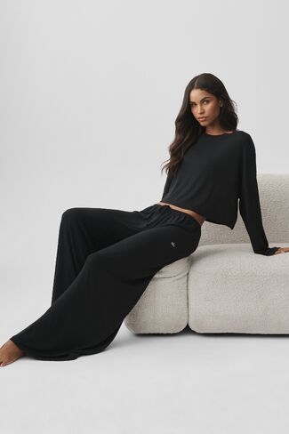 Alo Yoga Semi Sheer High-Waist Oasis Wide Leg Pant (Long) - Black in Saudi Arabia