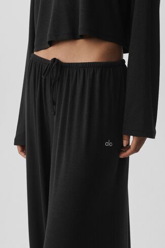 Alo Yoga Semi Sheer High-Waist Oasis Wide Leg Pant (Long) - Black in Saudi Arabia