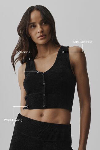 Alo Yoga Micro Chenille Button Down Tank - Black in Saudi Arabia