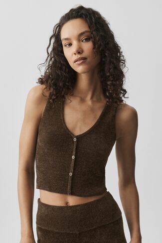 Alo Yoga Micro Chenille Button Down Tank - Espresso in Saudi Arabia