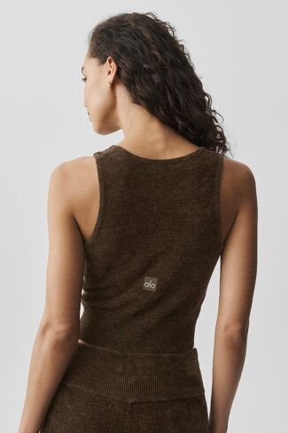 Alo Yoga Micro Chenille Button Down Tank - Espresso in Saudi Arabia