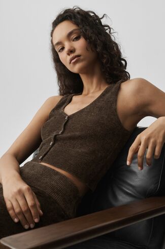 Alo Yoga Micro Chenille Button Down Tank - Espresso in Saudi Arabia