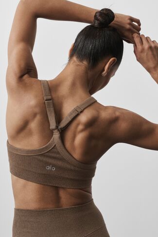 Alo Yoga Seamless Two Tone Rib Bra - Java Brown in Saudi Arabia