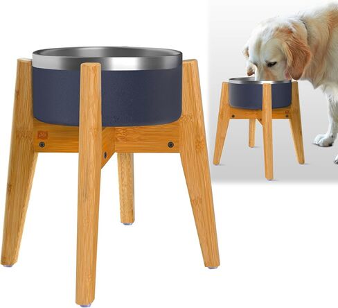 Dog Bowl Stand for Large Dogs - Adjustable, Bamboo in Saudi Arabia