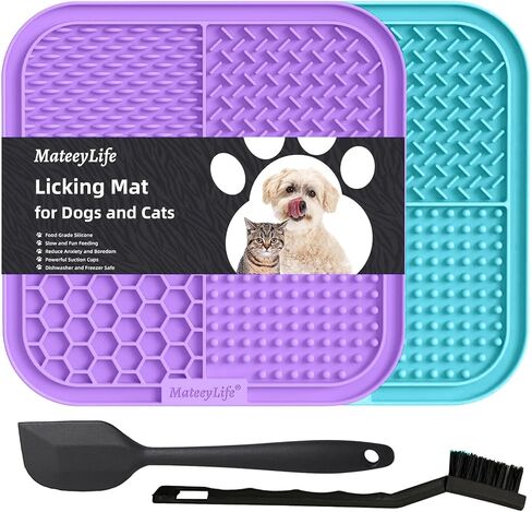 MateeyLife 2PCS Small Lick Mat for Dogs and Cats, Licking Mats for Dog Anxiety Relief, Cat Peanut Butter Lick Pad for Boredom Reducer, Dog Treat Mat Perfect for Bathing Grooming Blue&Green in Saudi Arabia