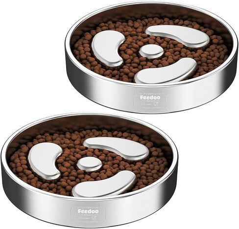 Feedoo Slow Feeder Dog Bowl-2Cups for Medium Breeds, Double Wall Food-Grade Stainless Steel, Heavy Duty with Non-Slip Rubber Base, Puzzle Maze Bowl to Slow Down Eating in Saudi Arabia