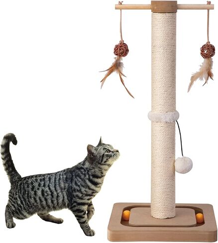 PEEKAB Cat Scratching Post Sisal Scratch Posts for Indoor Kittens and Cats,with Interactive Tracking Toys Suitable for Vertical Scratcher of Small and Medium-Sized Cats 25 Inches Beige in Kuwait