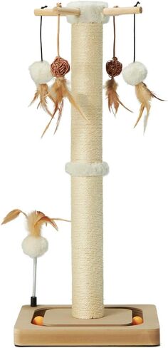 PEEKAB Cat Scratching Post Sisal Scratch Posts for Indoor Kittens and Cats,with Interactive Tracking Toys Suitable for Vertical Scratcher of Small and Medium-Sized Cats 25 Inches Beige in Kuwait