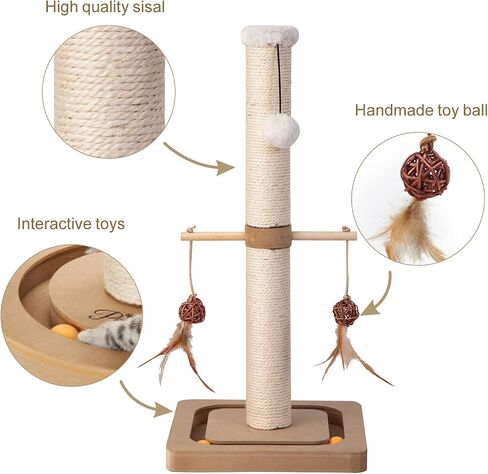 PEEKAB Cat Scratching Post Sisal Scratch Posts for Indoor Kittens and Cats,with Interactive Tracking Toys Suitable for Vertical Scratcher of Small and Medium-Sized Cats 25 Inches Beige in Kuwait
