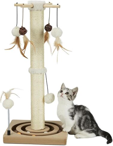 PEEKAB Cat Scratching Post Sisal Scratch Posts for Indoor Kittens and Cats,with Interactive Tracking Toys Suitable for Vertical Scratcher of Small and Medium-Sized Cats 25 Inches Beige in Kuwait