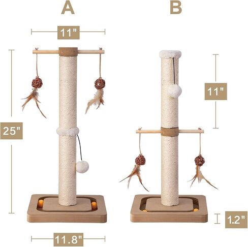 PEEKAB Cat Scratching Post Sisal Scratch Posts for Indoor Kittens and Cats,with Interactive Tracking Toys Suitable for Vertical Scratcher of Small and Medium-Sized Cats 25 Inches Beige in Kuwait