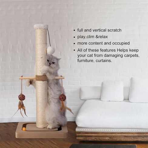PEEKAB Cat Scratching Post Sisal Scratch Posts for Indoor Kittens and Cats,with Interactive Tracking Toys Suitable for Vertical Scratcher of Small and Medium-Sized Cats 25 Inches Beige in Kuwait