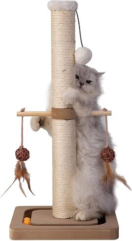 PEEKAB Cat Scratching Post Sisal Scratch Posts for Indoor Kittens and Cats,with Interactive Tracking Toys Suitable for Vertical Scratcher of Small and Medium-Sized Cats 25 Inches Beige in Kuwait