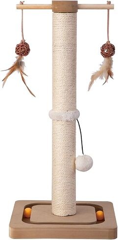 PEEKAB Cat Scratching Post Sisal Scratch Posts for Indoor Kittens and Cats,with Interactive Tracking Toys Suitable for Vertical Scratcher of Small and Medium-Sized Cats 25 Inches Beige in Kuwait