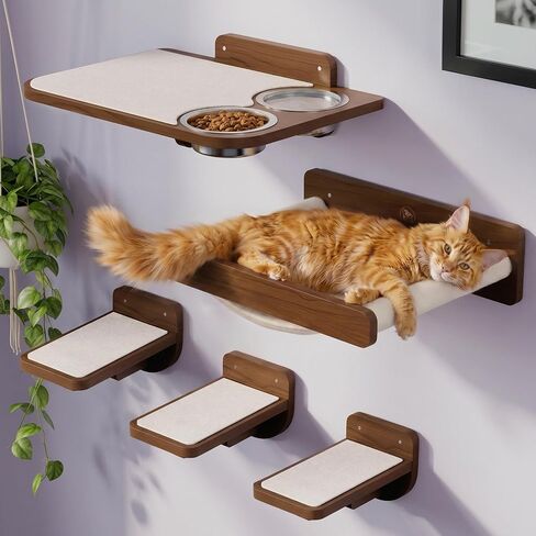 Cat Wall Shelves - Wall Mounted Cat Shelves with Feeding Station in Saudi Arabia
