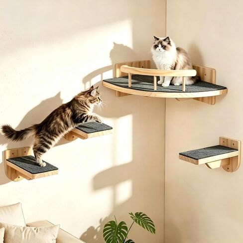 Cat Wall Shelves with 3 Perch Steps, Cat Wall Climber Furniture Up to 26lbs in Kuwait