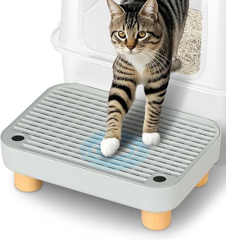 Litter Box Step, Litter Box Ramp/Catcher with Wooden Base, Anti-Tracking & Easy to Clean, Ideal for Small & Elderly Cats 11.8"x7.9"x3.6" (Gray) in Saudi Arabia