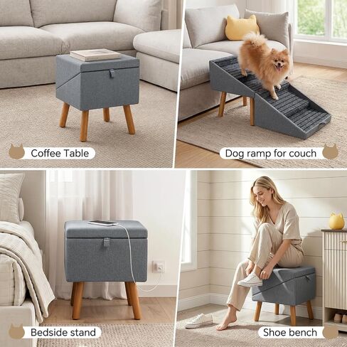 Luciphia 2-in-1 Wooden Pet Stairs & Ottoman 17" H Foldable Dog Ramp with Solid Wood Frame & Tech Cloth Surface Pet Footstool Steps with Non-Slip Surface for Puppy Senior Injured Dogs Couch Bed in Saudi Arabia