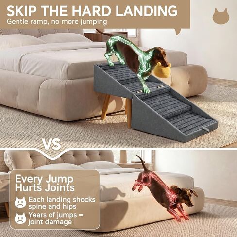 Luciphia 2-in-1 Wooden Pet Stairs & Ottoman 17" H Foldable Dog Ramp with Solid Wood Frame & Tech Cloth Surface Pet Footstool Steps with Non-Slip Surface for Puppy Senior Injured Dogs Couch Bed in Saudi Arabia